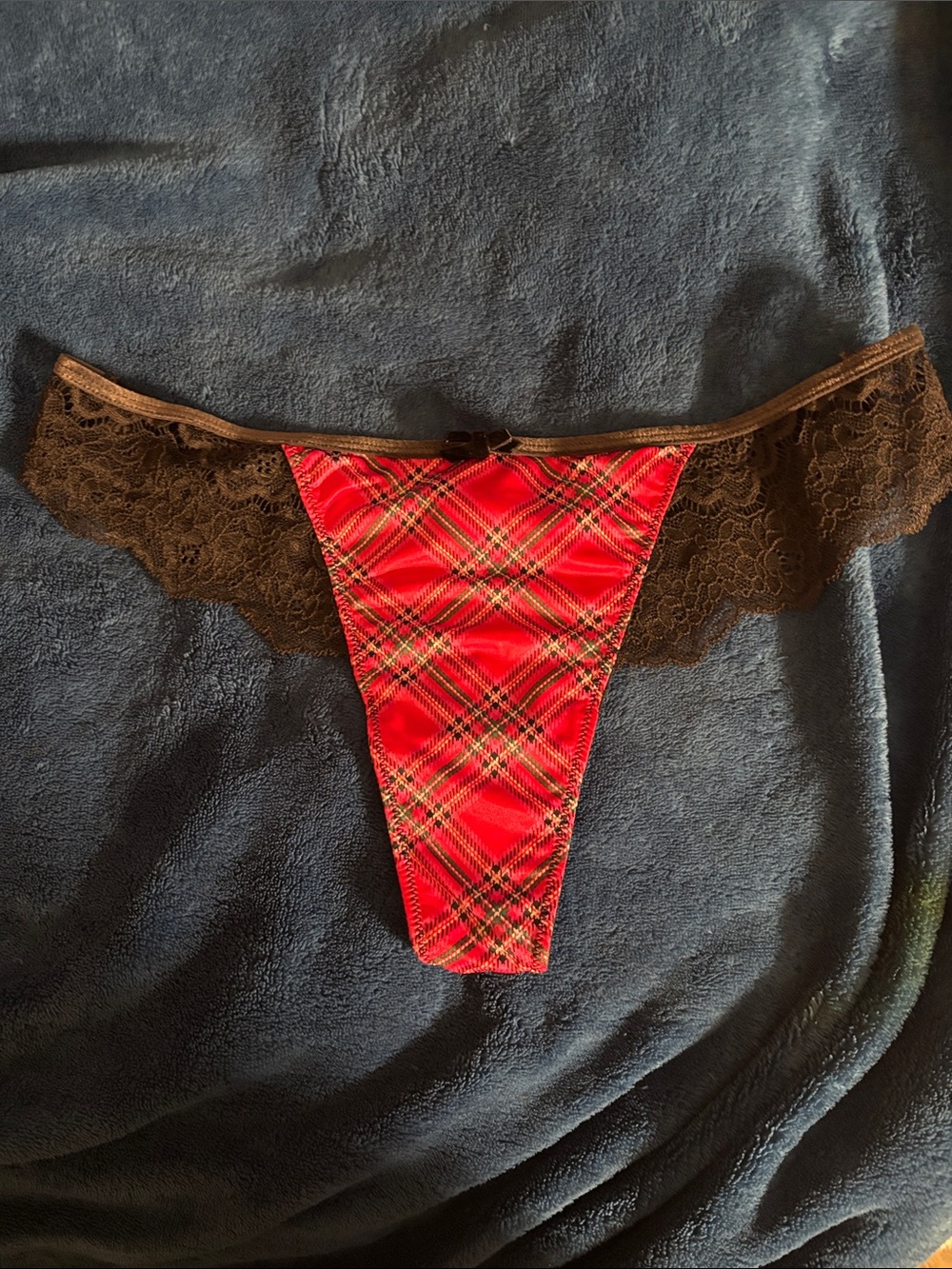 Victoria's Secret Red Plaid Lace-Trim Thong